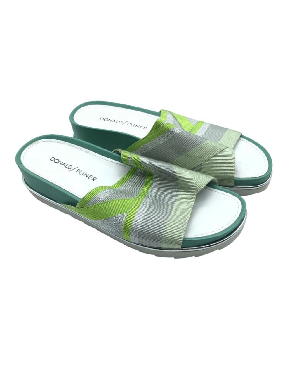 Donald Pliner Womens Slide Sandals Slip On Fabric Striped Green Gray Size 5 - Picture 1 of 5